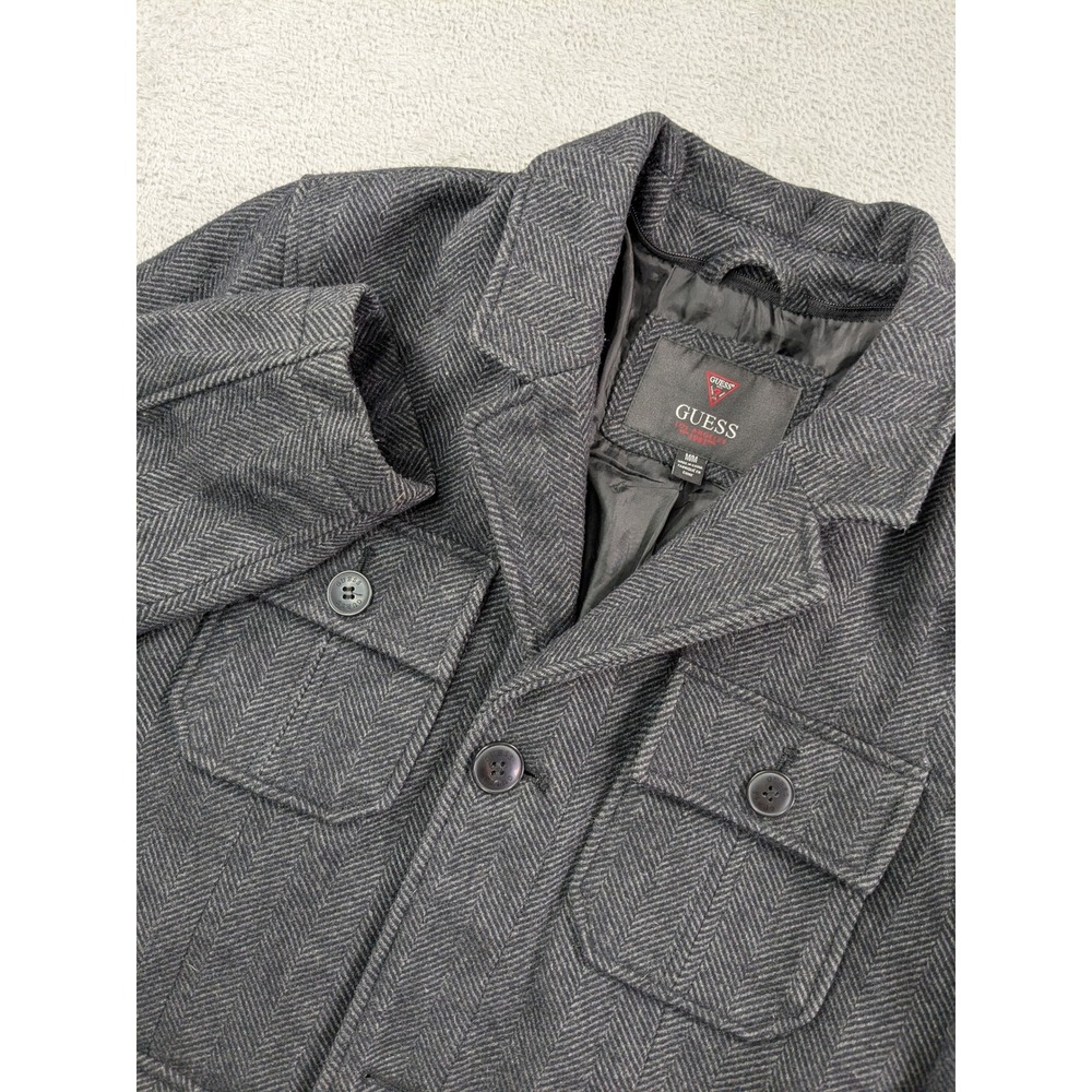 Guess Mens Grey Herringbone Wool Blend Field Jacket Coat Medium M